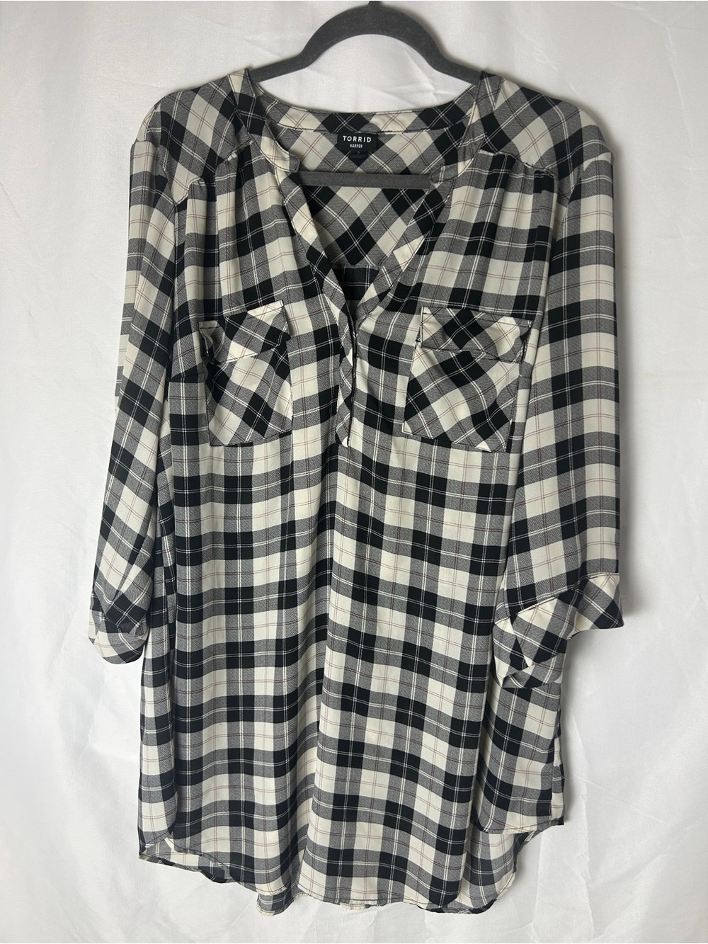 torrid Black and White Plaid Henley Tunic